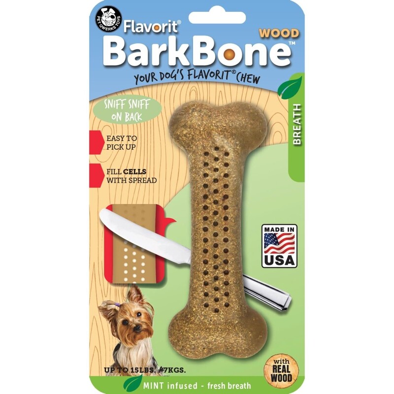 Pet Qwerks Barkbone Flavorit Mint Flavor Wood Dog Chew Toy - Small