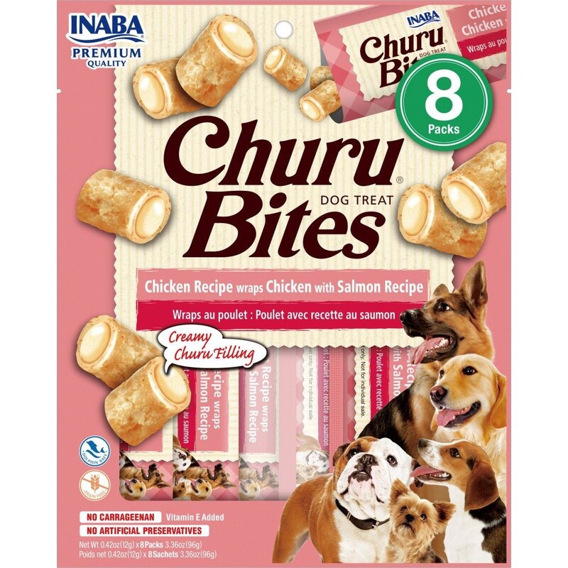Inaba Churu Bites Chicken Recipe Wraps with Salmon Dog Treats 12G/8 Packs Per Pack