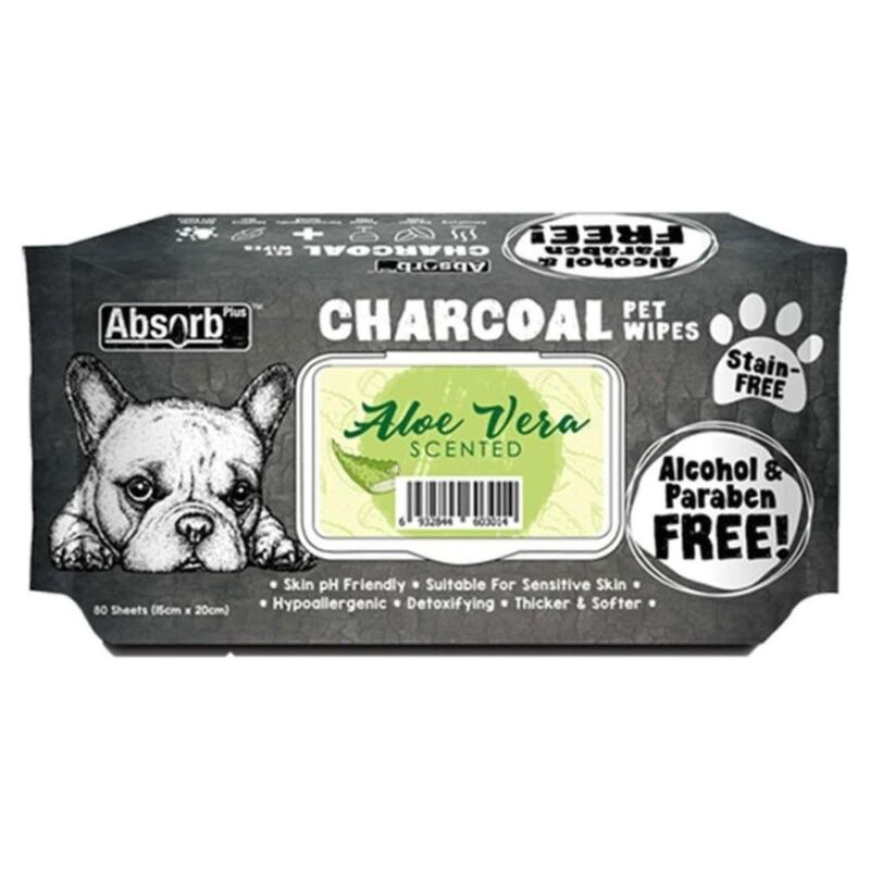 Absolute Pet Absorb Plus Charcoal Pet Wipes Aloe Vera 80 Sheets