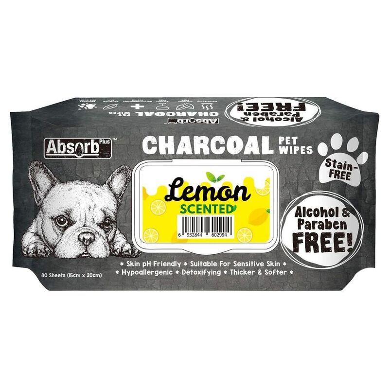 Absolute Pet Absorb Plus Charcoal Pet Wipes Lemon 80 Sheets