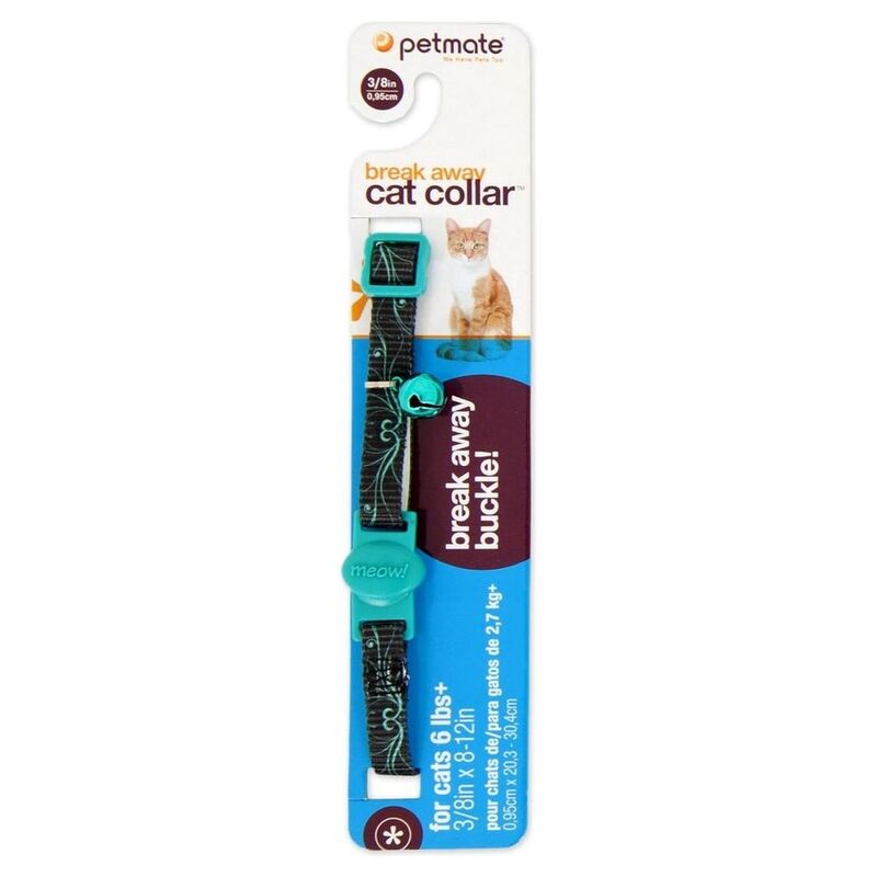 Petmate Fashion Cat Collar 8-12In Swirls Black Teal
