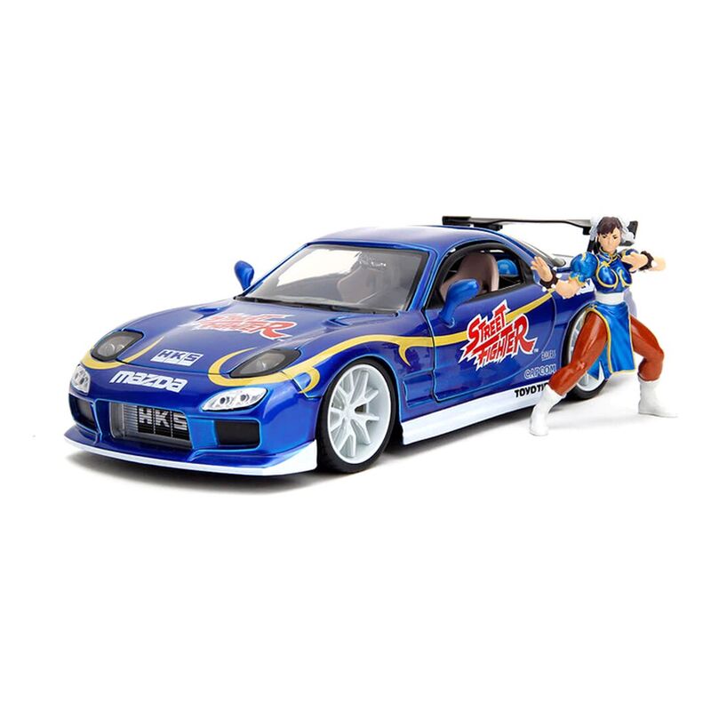 Jada Toys Street Fighter Chun-Li And 1993 Mazda RX-7 Diecast Model Car With Figure 1.24 Scale