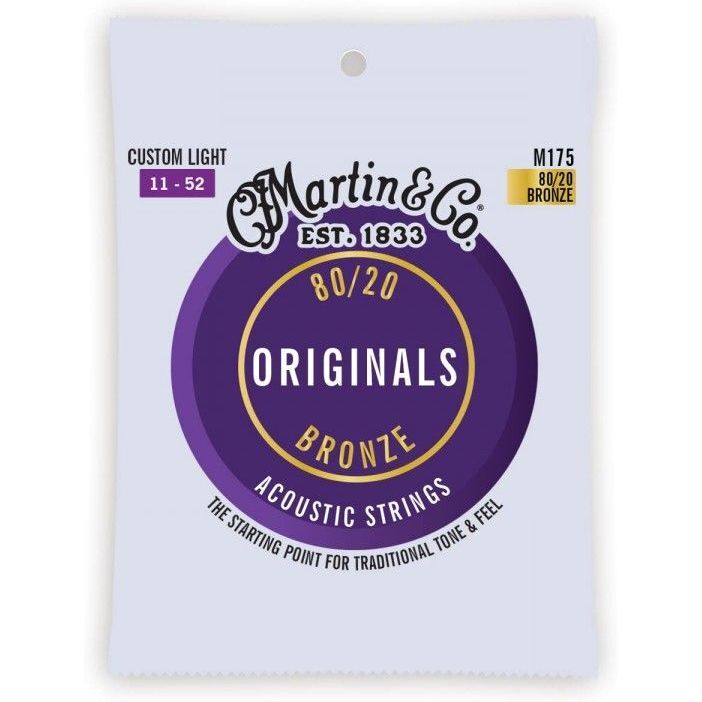 Martin M175 Original 80-20 Bronze Acoustic Guitar Strings - .011-.052 Custom Light