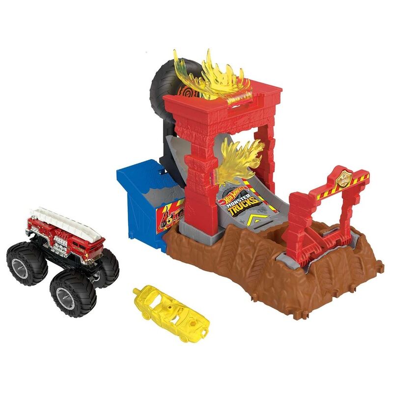 Hot Wheels Monster Trucks Arena Smashers Fire Crash Challenge Set HNB90