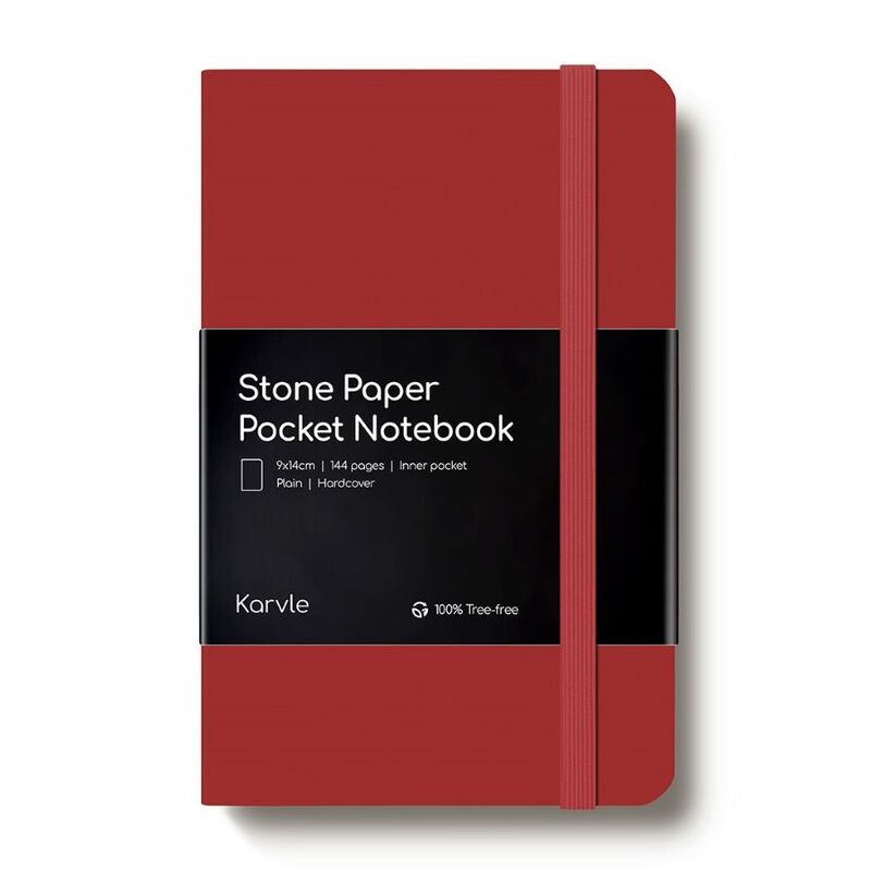 Karvle Plain Hardcover Pocket Stone Paper Notebook - Redwood (9 x 14 cm)