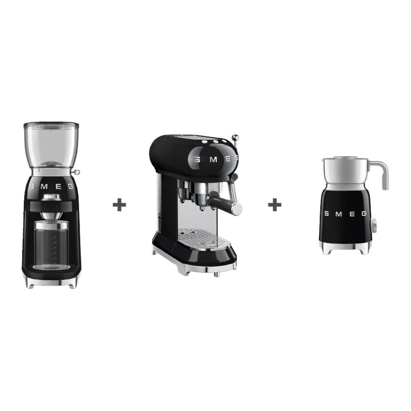 SMEG 50's Retro-Style Coffee Set (Espresso Maker / Coffee Grinder / Milk Frother) - Black