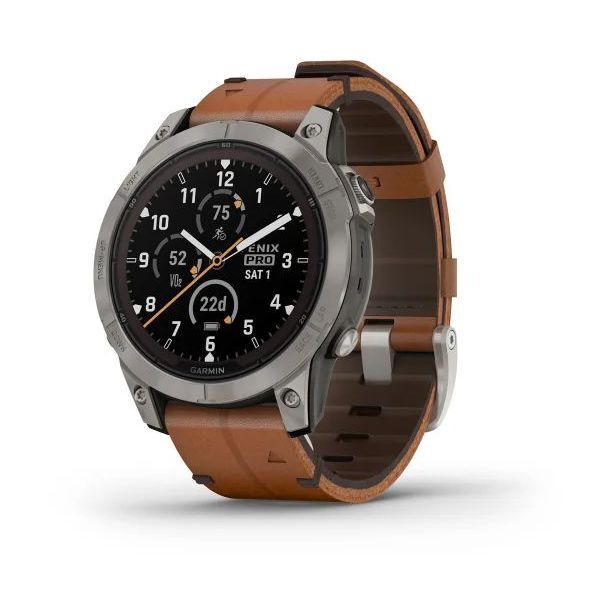 Garmin fenix 7 Pro - Sapphire Solar Edition Smartwatch - Titanium with Chestnut Leather Band (47mm)