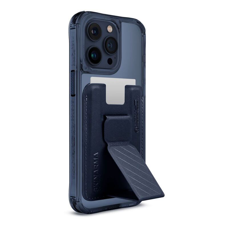 SkinArma iPhone 15 Pro Case - Saido Mag-Charge + Kado Magnetic Cardholder - Blue (Bundle)