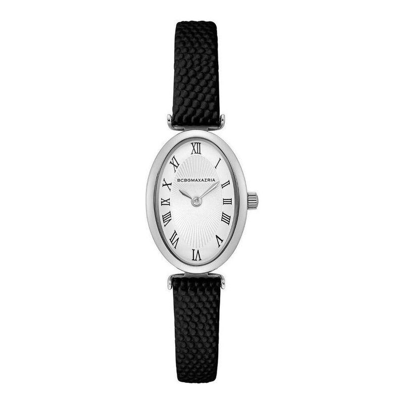 BCBG Max-Silvertone White Glitz & Leather Strap Women's Watch - BG50910001