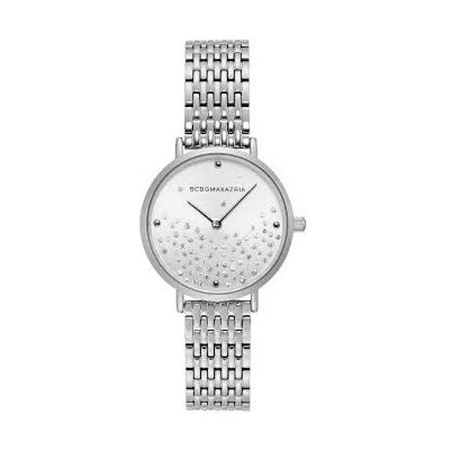 BCBG Max-Goldtone White Glitz & Leather Strap Women's Watch - BG50990006