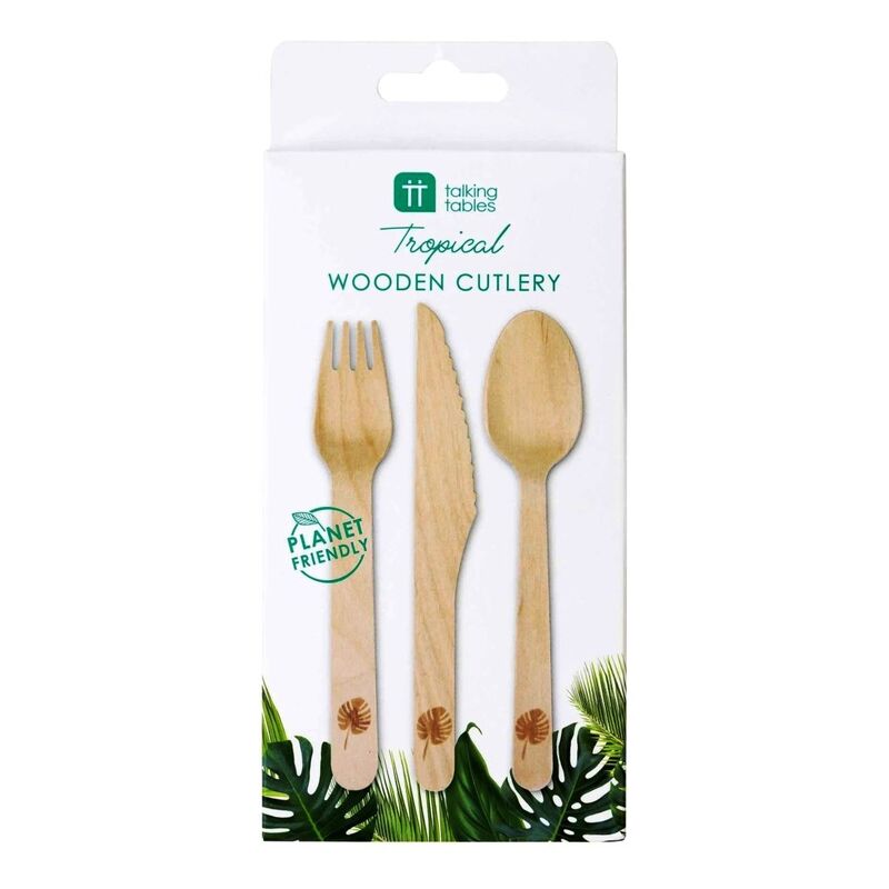 Talking Tables Tropical Fiesta Wooden Cutlery 6 Place Settings Fork/Knife/Spoon (Set of 6)