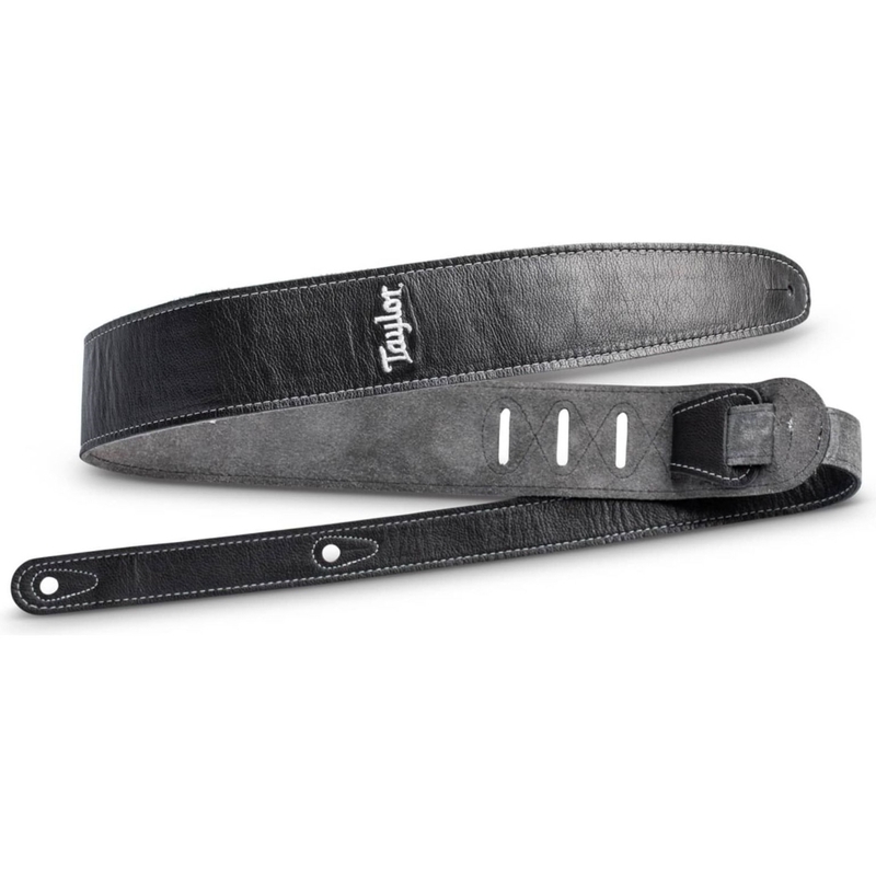 Taylor 2.5" Black Leather Guitar Strap - Suede Back