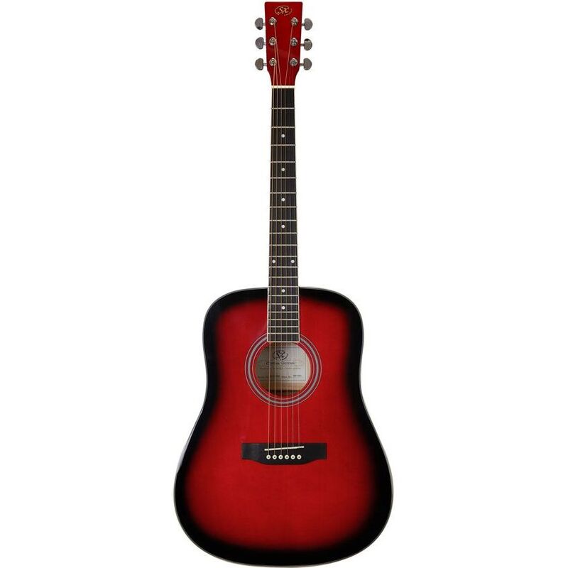 SX Guitar SD104GRDS Dreadnought Acoustic - Gloss Red Sunburst - Includes Free Softcase