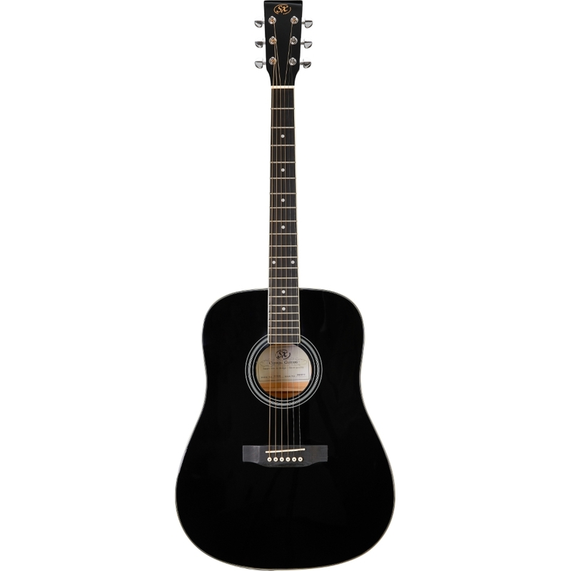 SX Guitar SD104GBK Dreadnought Acoustic - Gloss Black - Includes Free Softcase