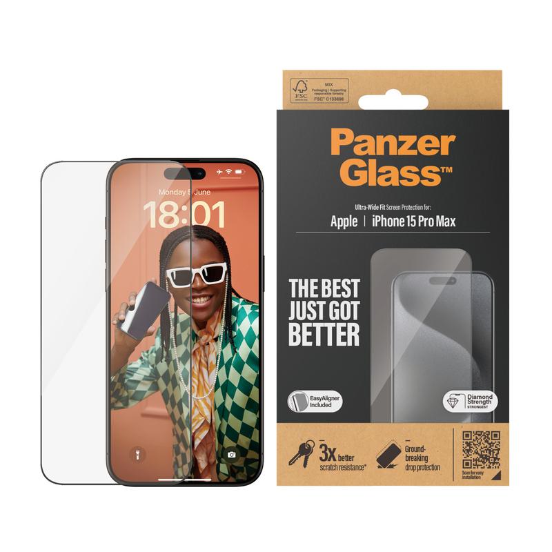 PanzerGlass Screen Protector for iPhone 15 Pro Max - UWF