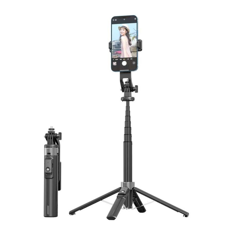 Porodo Selfie Stick 135cm Extendable with Detachable Light 4 Leg Tripod - Black