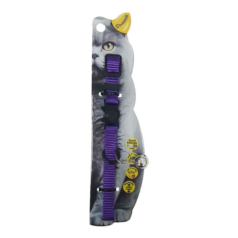 Swooosh Simple & Calm Nylon Pure Safe Cat Collar - Purple