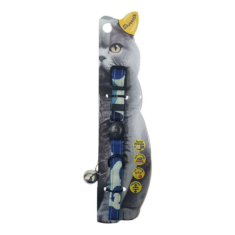 Swooosh Cat In Uniform Nylon Safe Collar - Blue