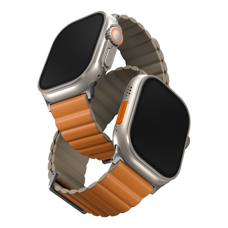 Uniq Revix Premium Edition Reversible Magnetic Strap for Apple Watch 49/45/44/42mm - Saffron (Saffron Orange/Khaki)