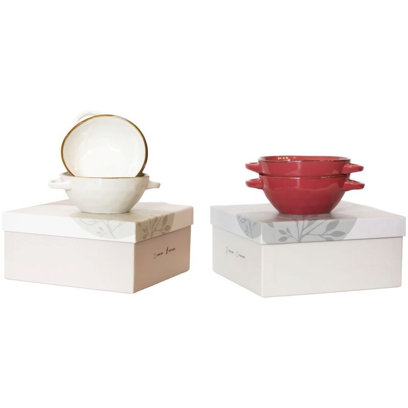 Rose & Tulipani Set of 2 Soup Bowls - Coral / Ivory (Assorted Colors - Includes 1 Set)