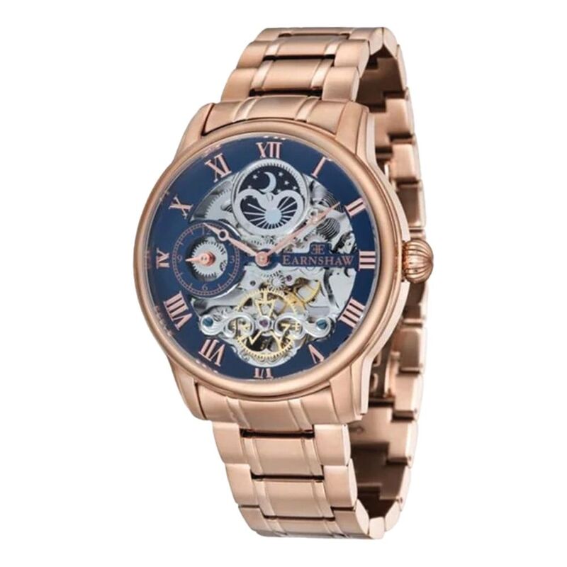 Earnshaw Men's Automatic Skeleton Watch With 12-Hour Dual Time / Sun And Moon Display / Decorated Roto - ES-8006-44