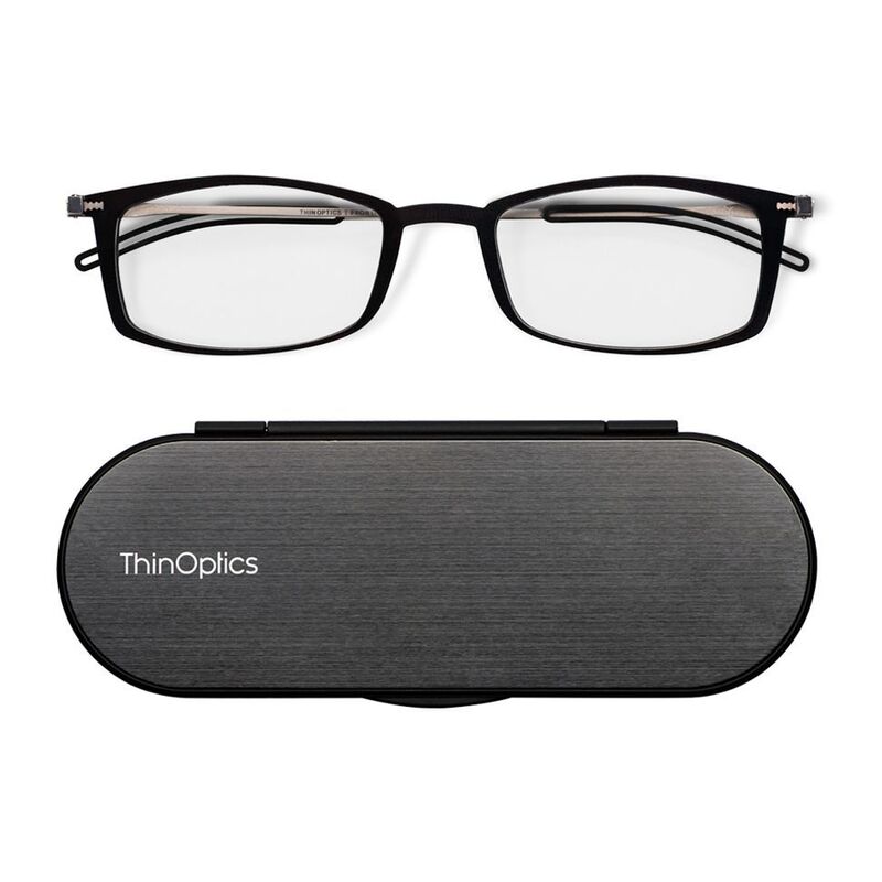 Thinoptics Brooklyn Reading Glasses With Milano Case - Clear (+2.0)