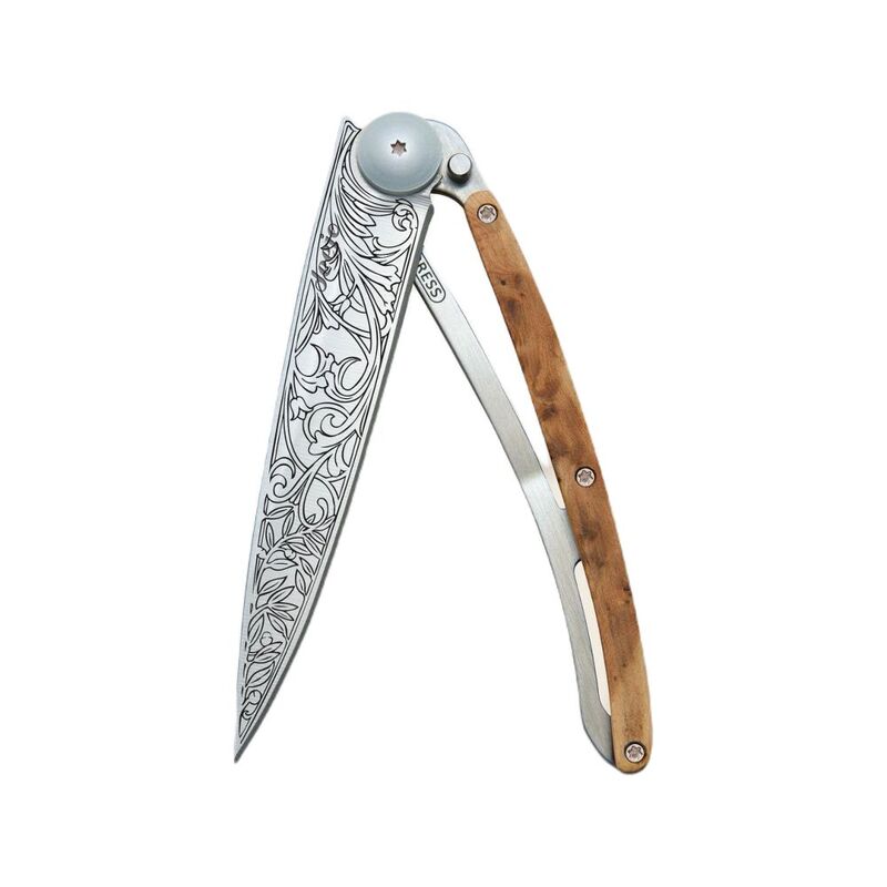 Deejo 37G Pocket Knife - Juniper Wood/Art Nouveau (Grey)